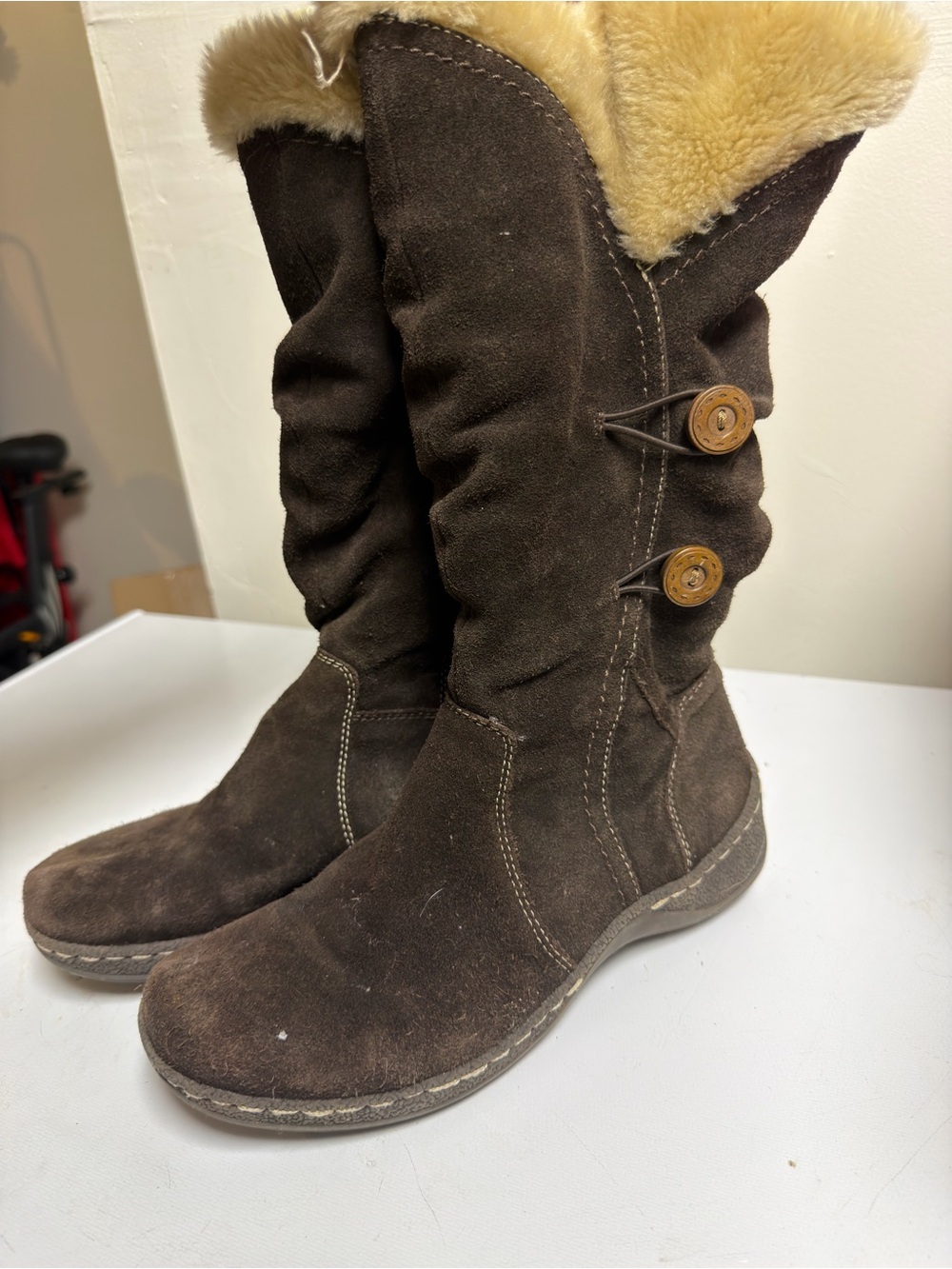 Women's Brown Suede Fur-Lined Winter Boots